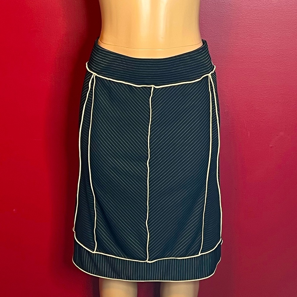 Black with tan pinstripes a-line skirt. Small